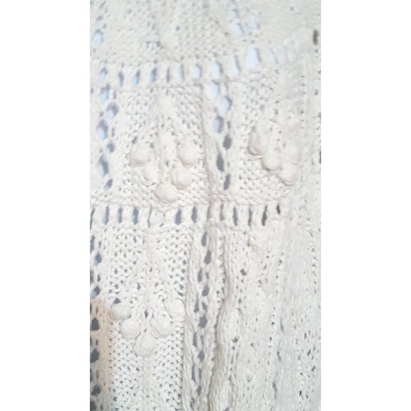 Vintage Womens Sweater S Pull Over Long Sleeve Long Tunic Scallop Popcorn White - Picture 4 of 7